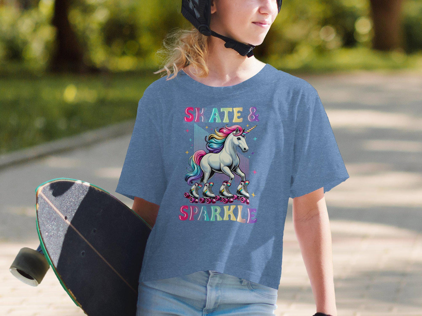 Skate & Sparkle Unicorn Shirt: Colorful Roller Skate Graphic Tee