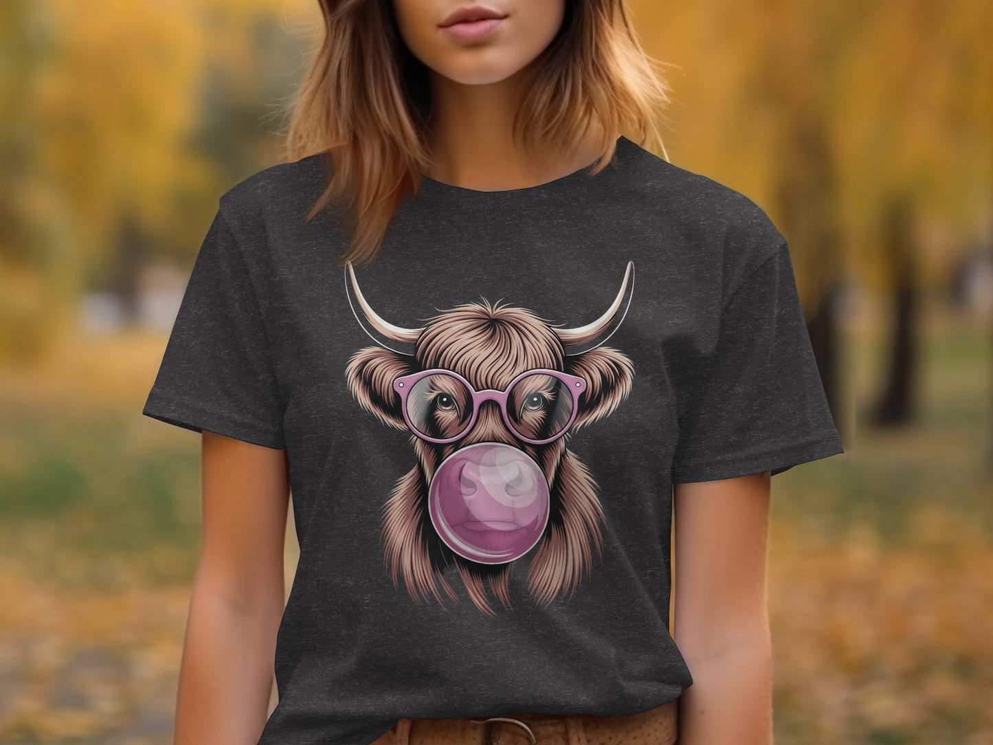 Highland Cow T-Shirt, Bubble Gum, Funny Animal Tee