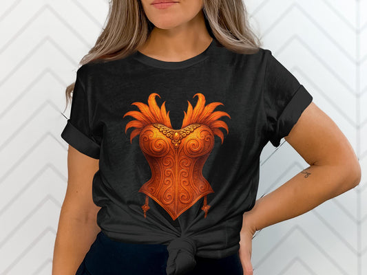 Showgirl Corset T-Shirt, Ornate Feathered Bustier Tee