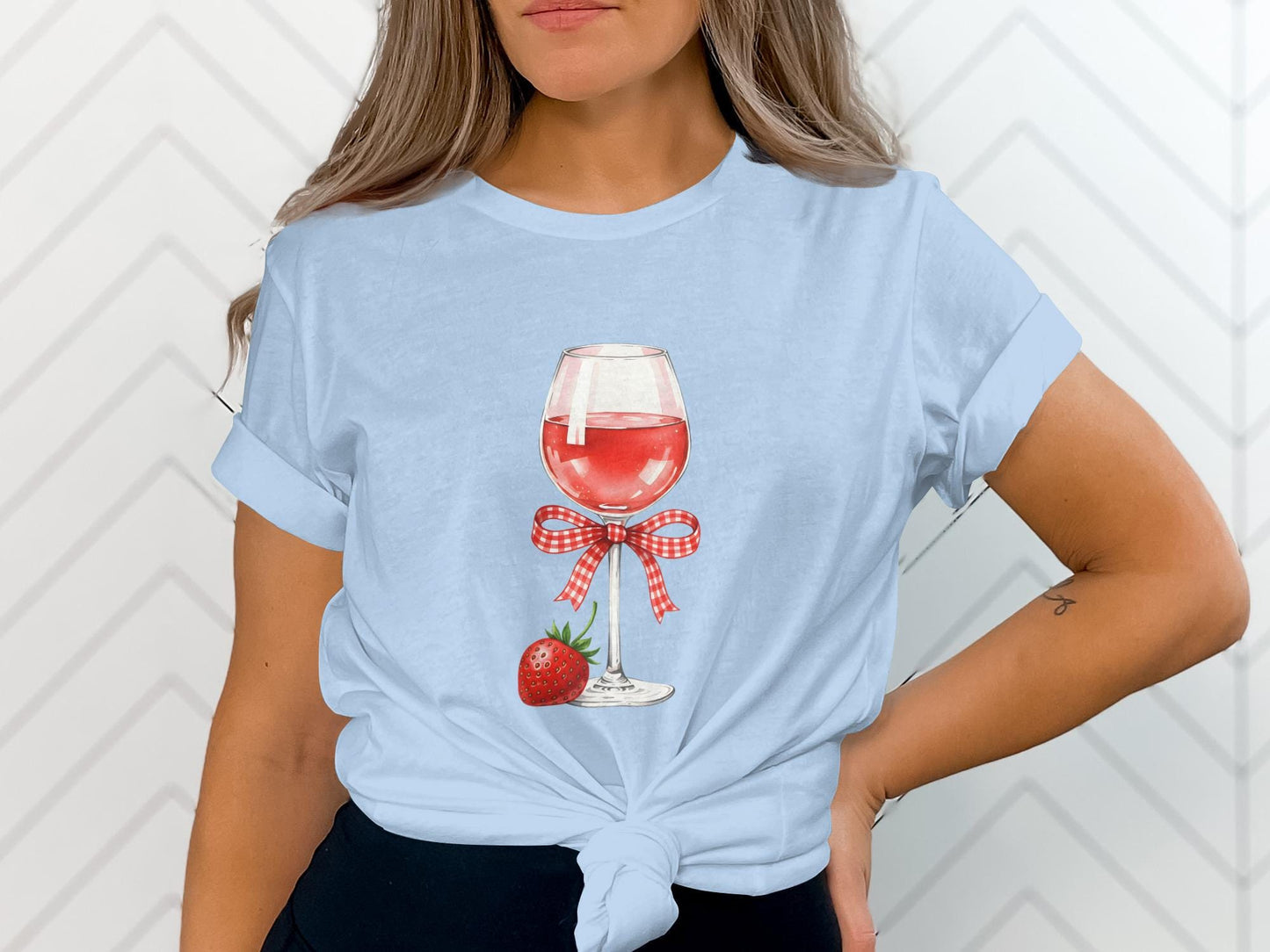 Strawberry Wine T-Shirt, Gingham Bow, Fruit Lover Tee