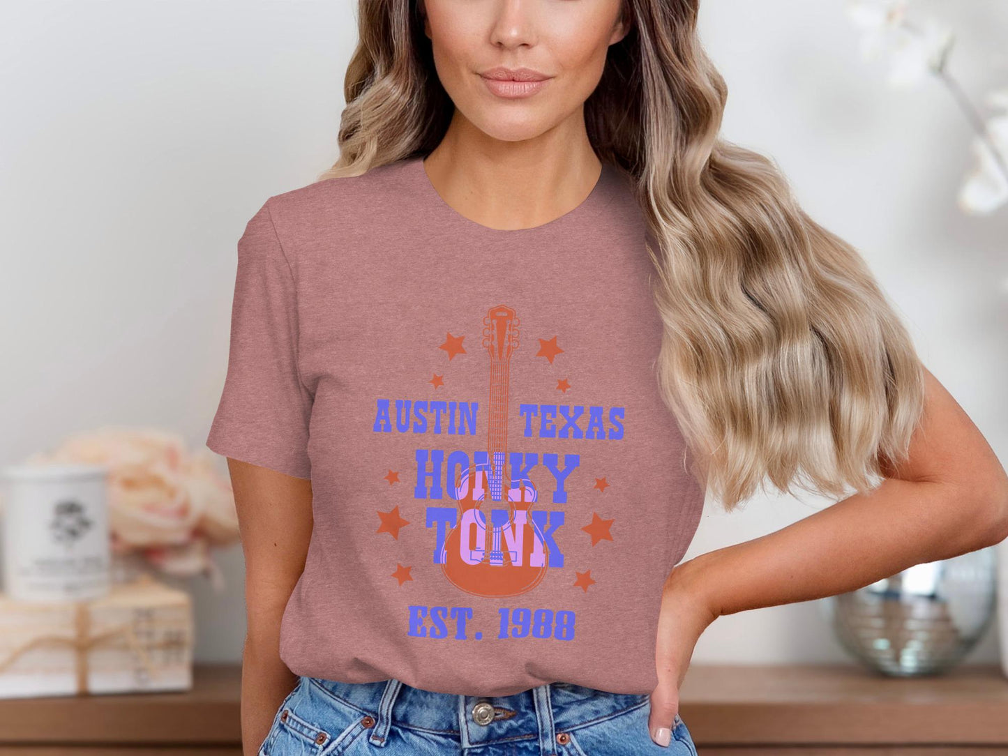 Austin Texas Honky Tonk Guitar T-Shirt, Music Lover Gift