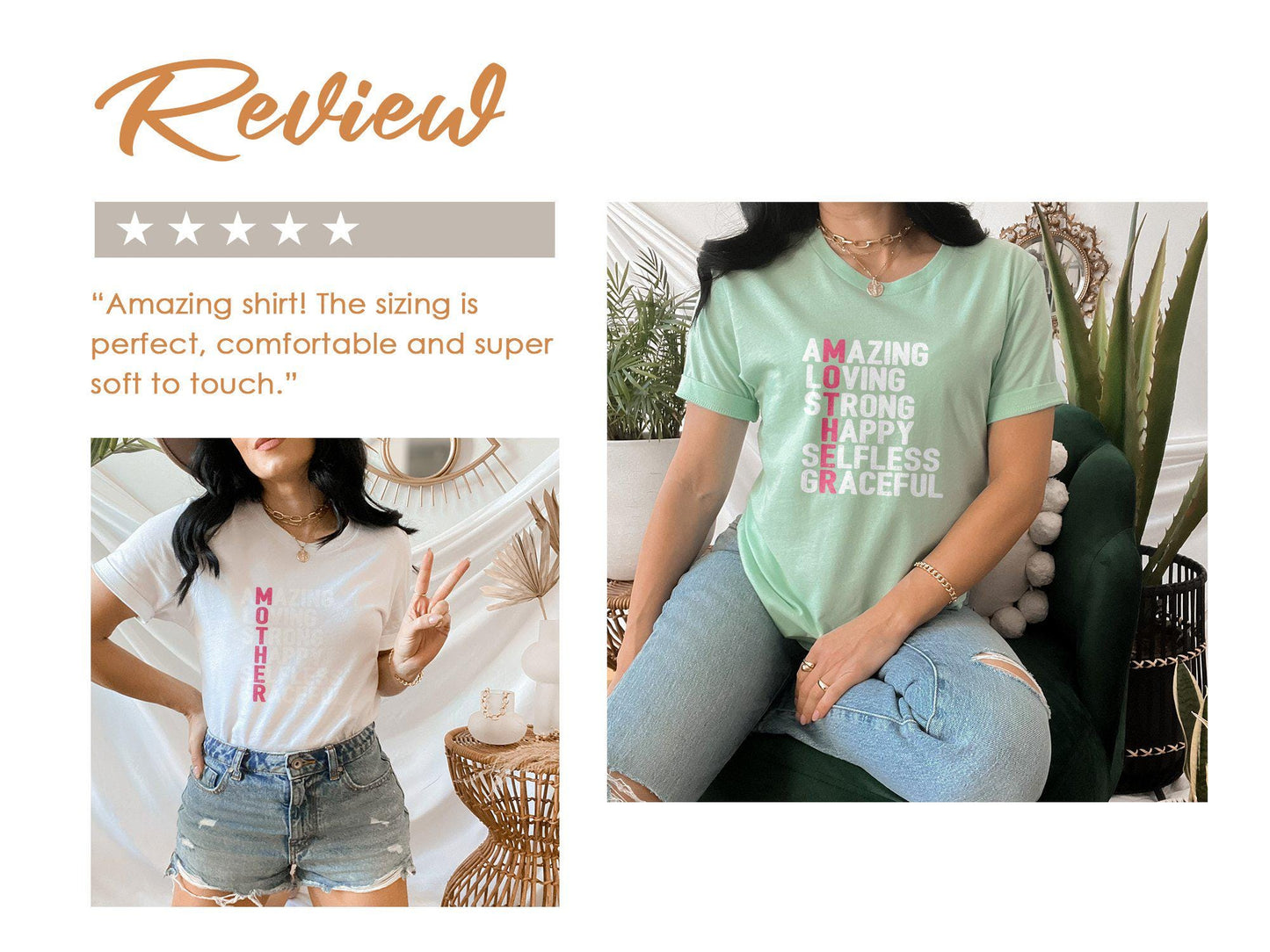 Amazing Mother T-Shirts, Loving Strong Happy Design, Gift for Mom, Mothers Day, Selfless Graceful T Shirts, Best Mother T Shirts