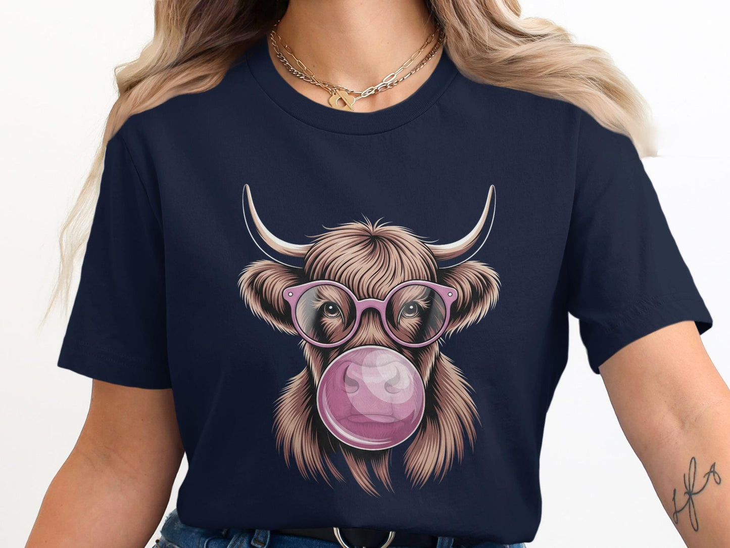 Highland Cow T-Shirt, Bubble Gum, Funny Animal Tee