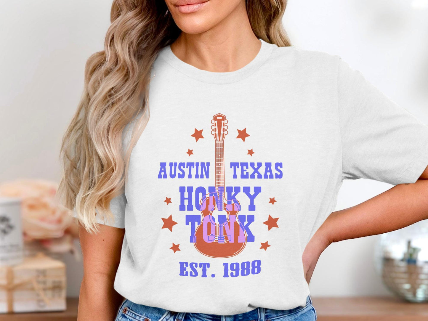 Austin Texas Honky Tonk Guitar T-Shirt, Music Lover Gift