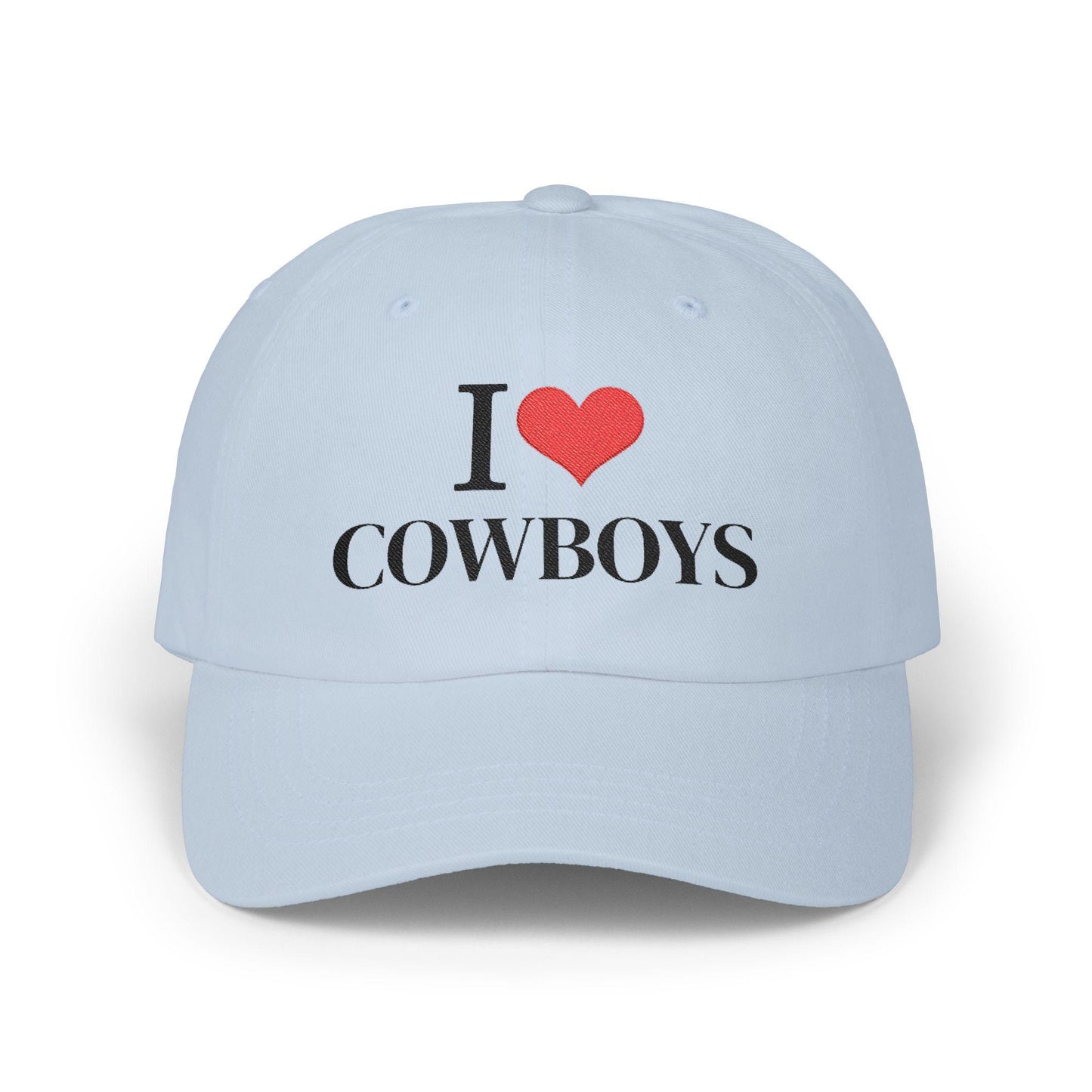 I Heart Cowboys Dad Cap | White Baseball Hat, Embroidered Heart