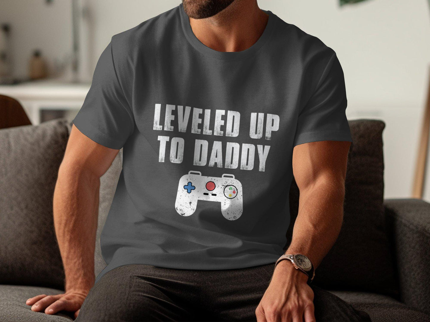 Leveled Up To Daddy T-Shirt: Gamer Dad Gift