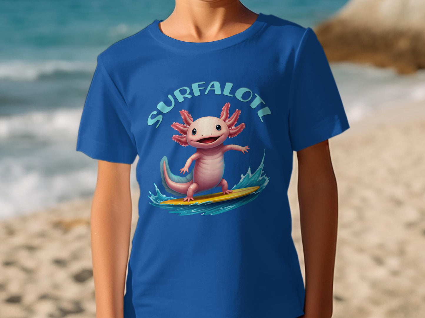 Surfalotl Axolotl T-Shirt, Funny Surfing Sea Creature Tee