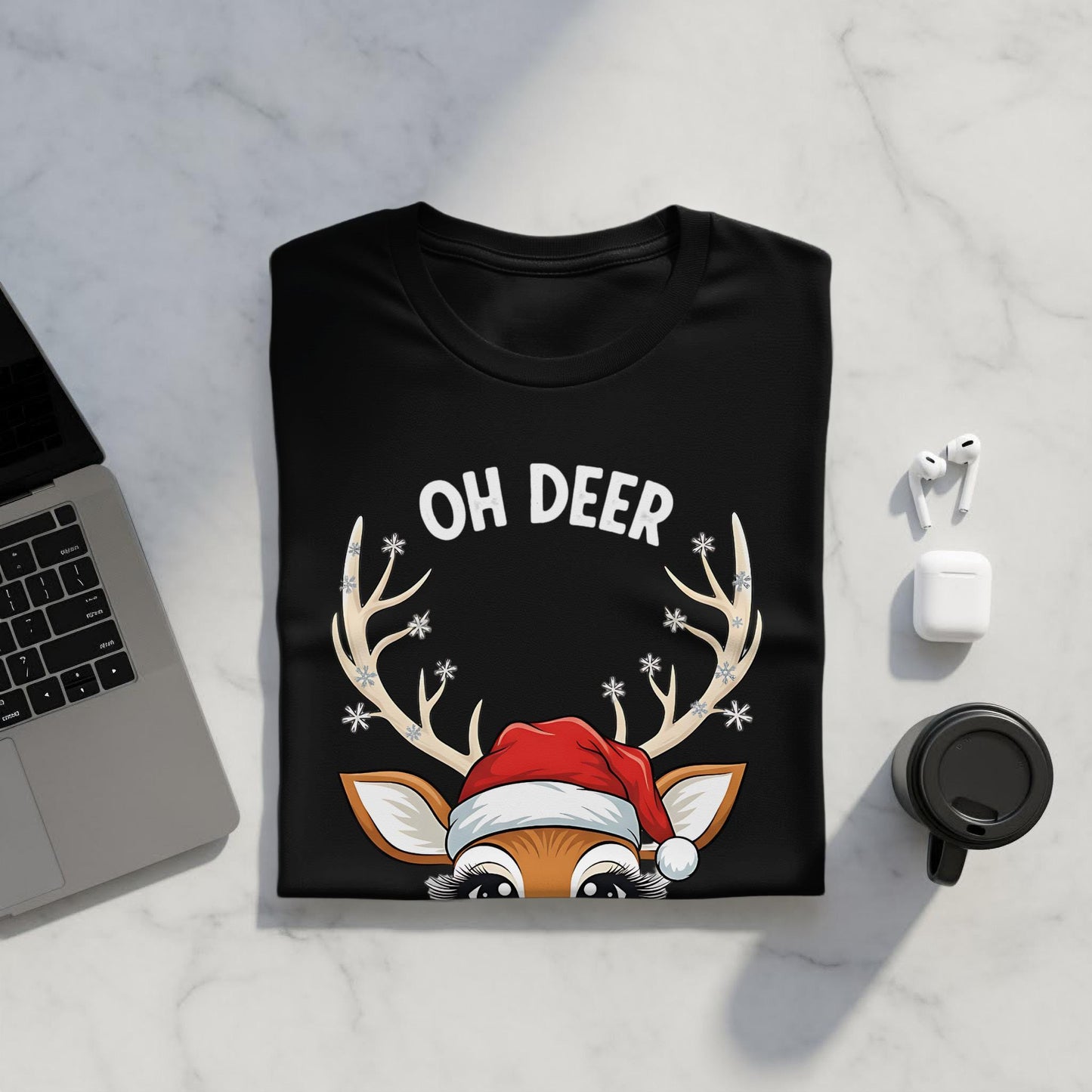 Reindeer T-Shirt, Christmas Deer Shirt, Cute Santa Hat Reindeer, Holiday T Shirt, Xmas Season Apparel, Trendy Deer Top