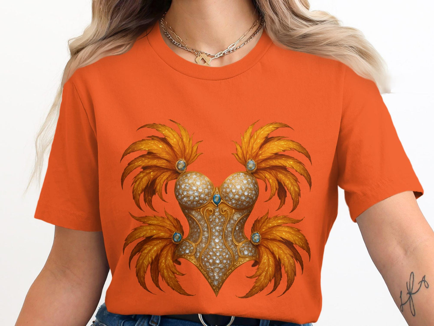Feather Corset Graphic T-Shirt, Showgirl Costume Tee