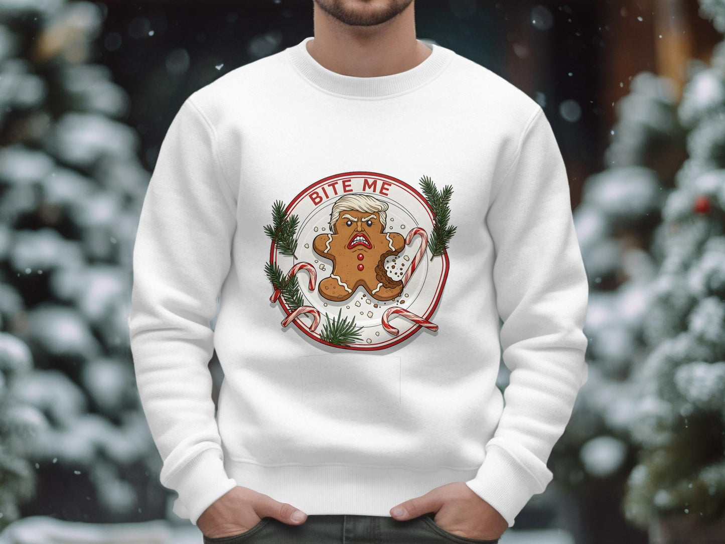 Bite Me Gingerbread Trump T-Shirt, Funny Political Tee, Anti Trump Xmas Gift, Holiday Season Shirt, Controversial Humor Apparel